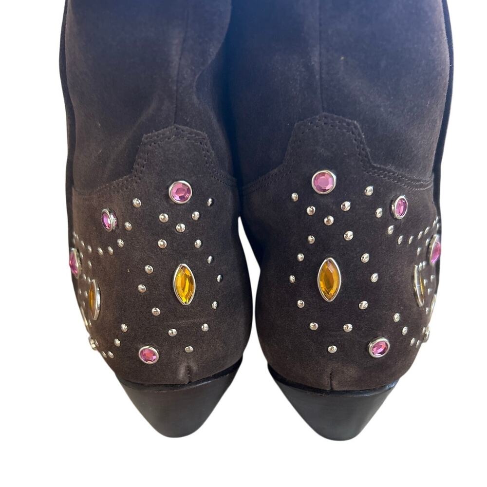 Pazzo Sioux Chocolate Brown Suede Rhinestone Embellished Cowboy Boots - Picture 8 of 12